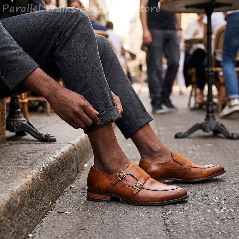 Men Shoes Oxford - Men Double Buckle Loafers Vintage Slip