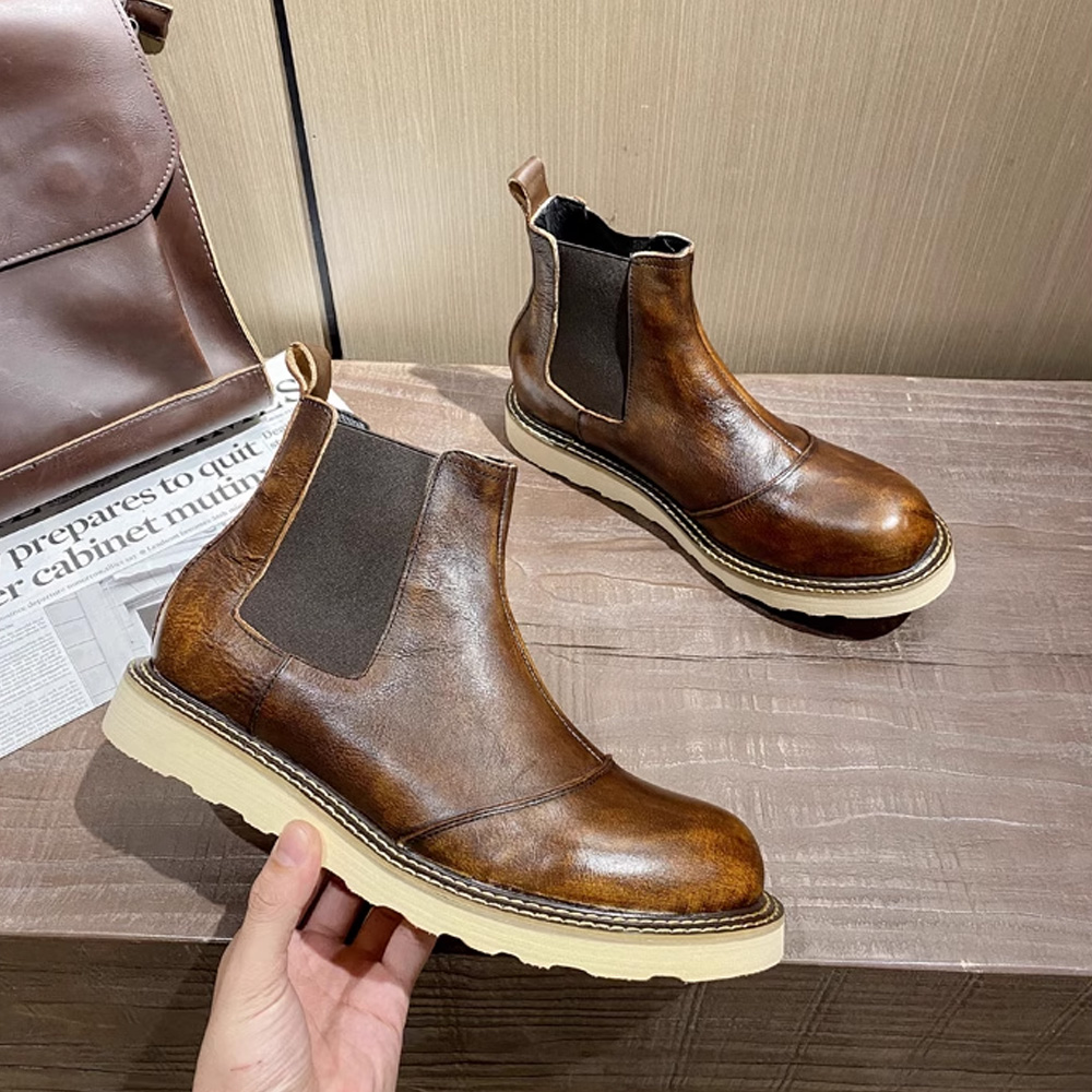 Men Shoes Oxford - Retro Men's Genuine Leather Chelsea Boots
